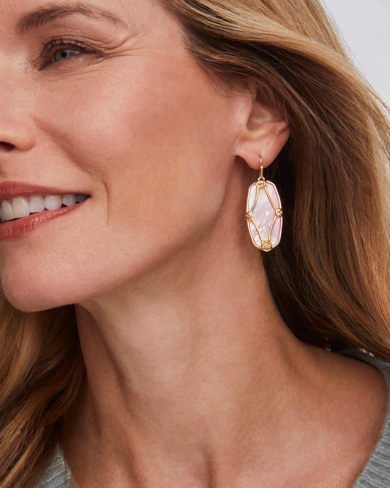 Elle Lattice Frame Gold Drop Earrings Product Image