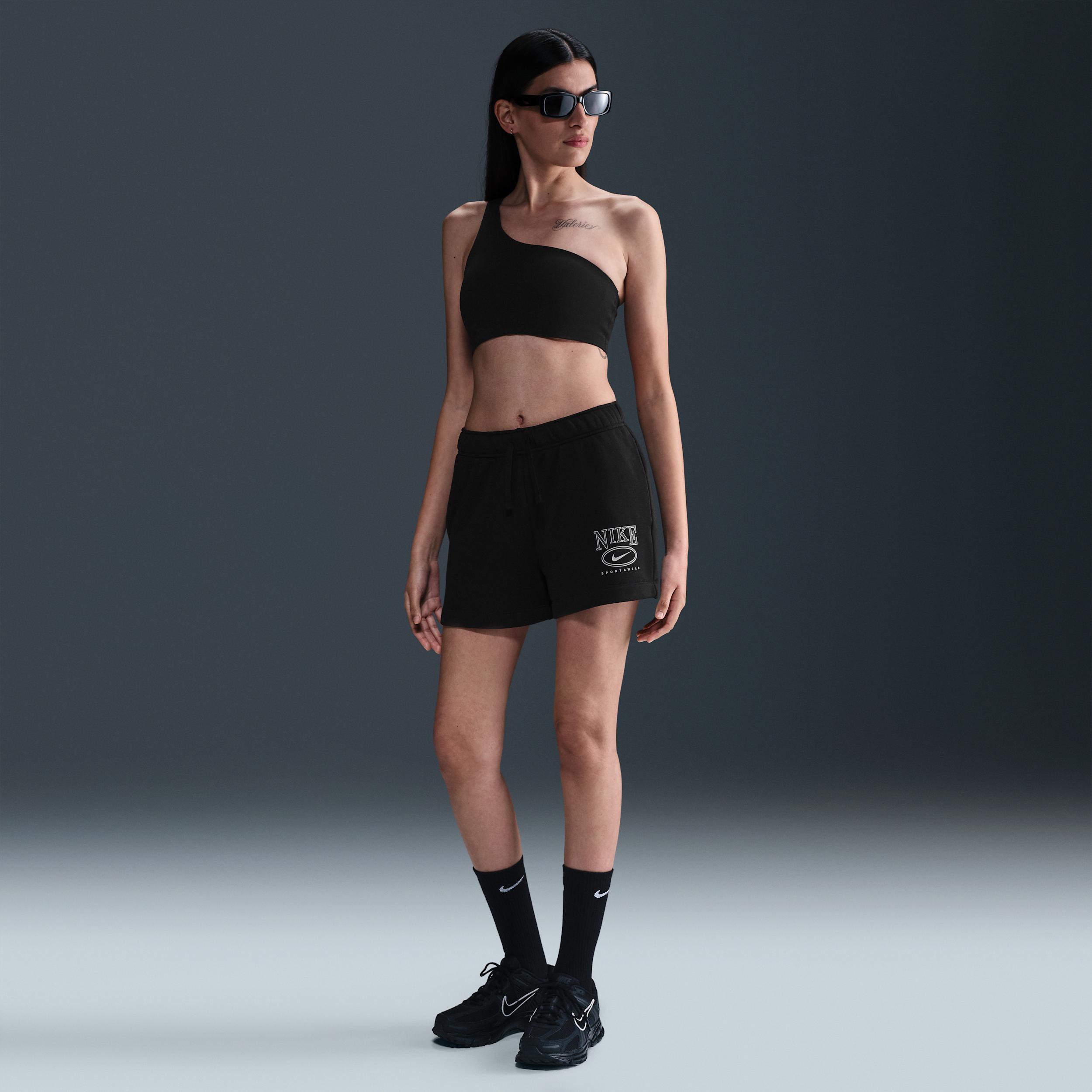 Womens Nike Sportswear Club Fleece Mid-Rise 4 Graphic Shorts | HJ1282-010 Product Image