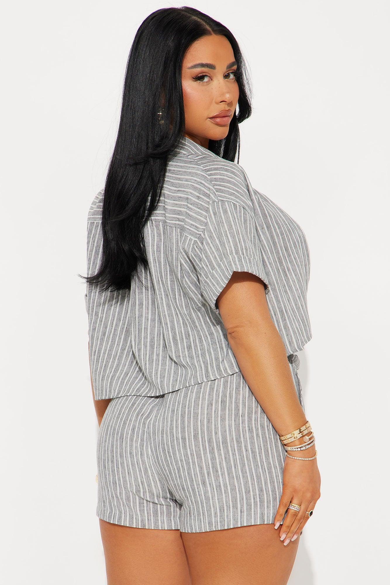 Kara Linen Shirt And Boxer Short Set - Grey Product Image