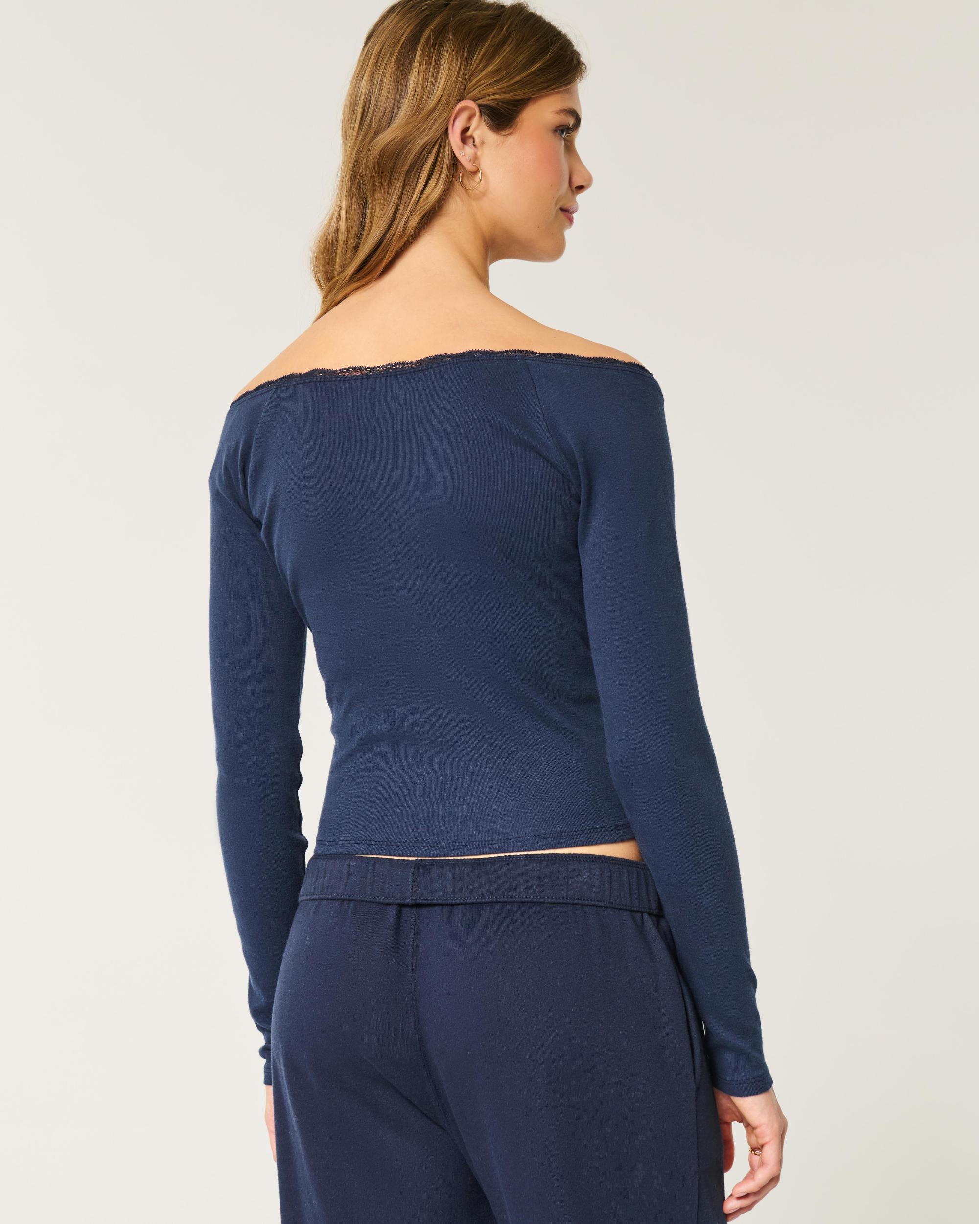 Lace Trim Off-the-Shoulder Montauk Graphic Tee Product Image