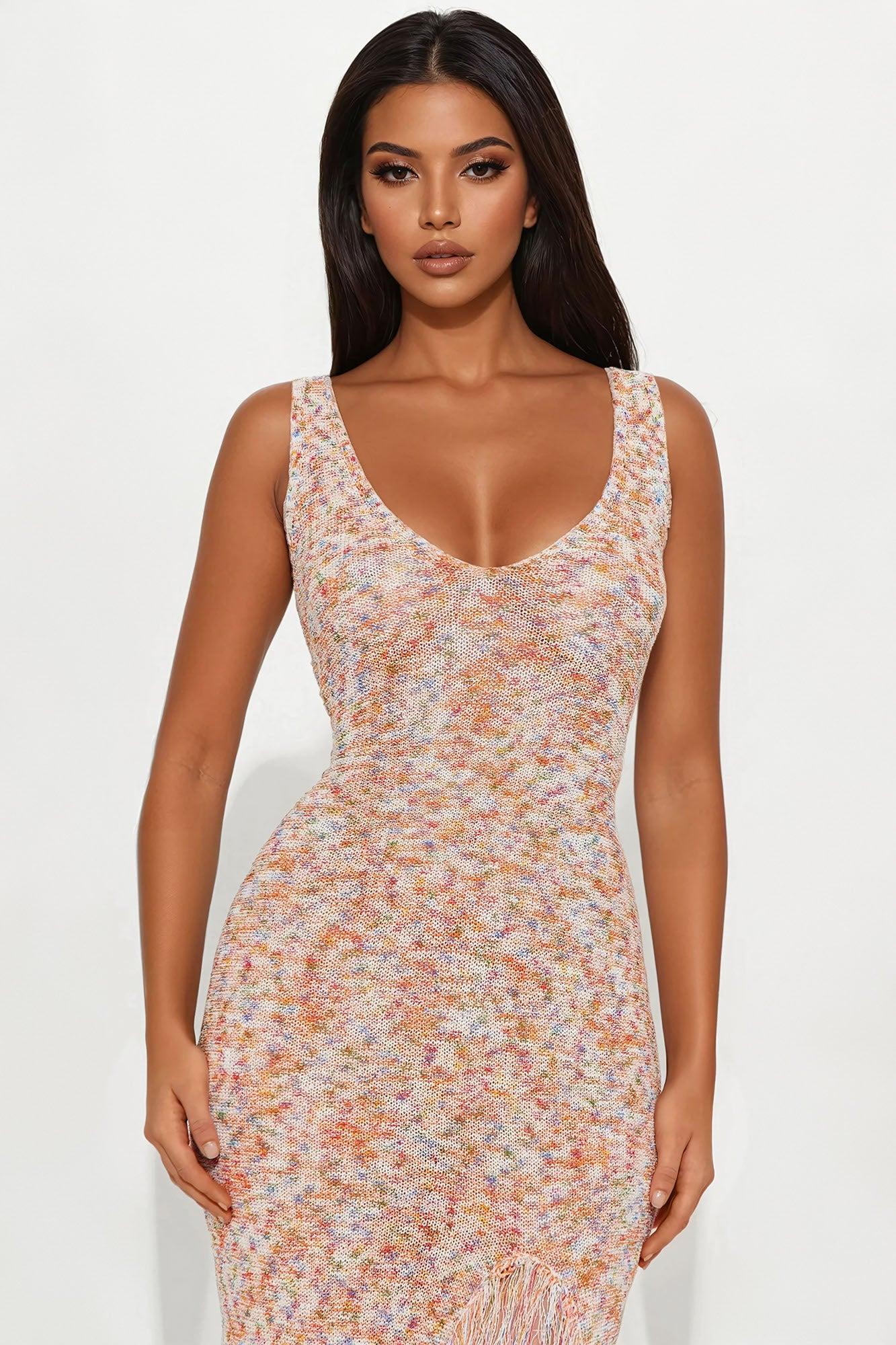 Runaway With Me Crochet Maxi Dress - Orange/combo Female Product Image