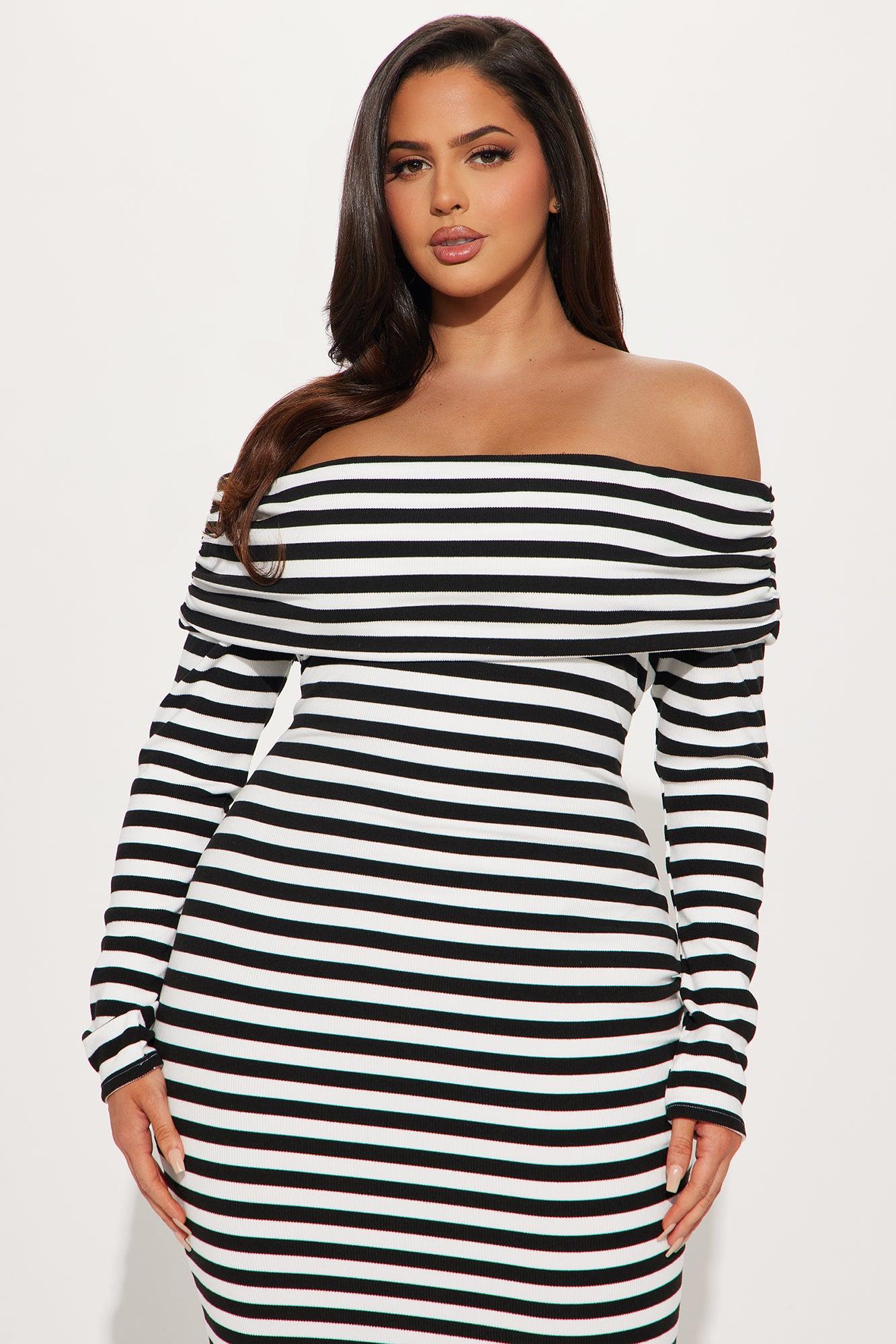 True Masterpiece Striped Midi Dress - Black/White Product Image