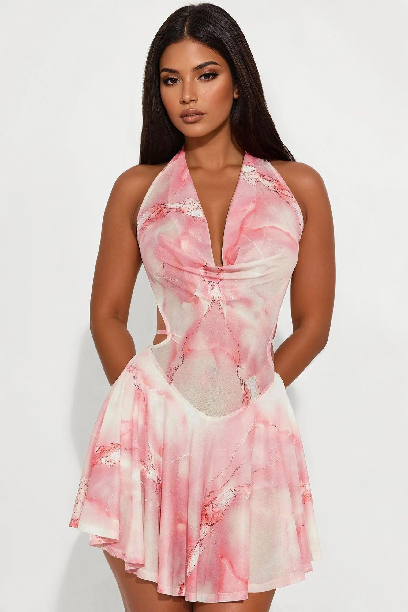 Yumiko Mesh Micro Mini Dress - Pink Product Image