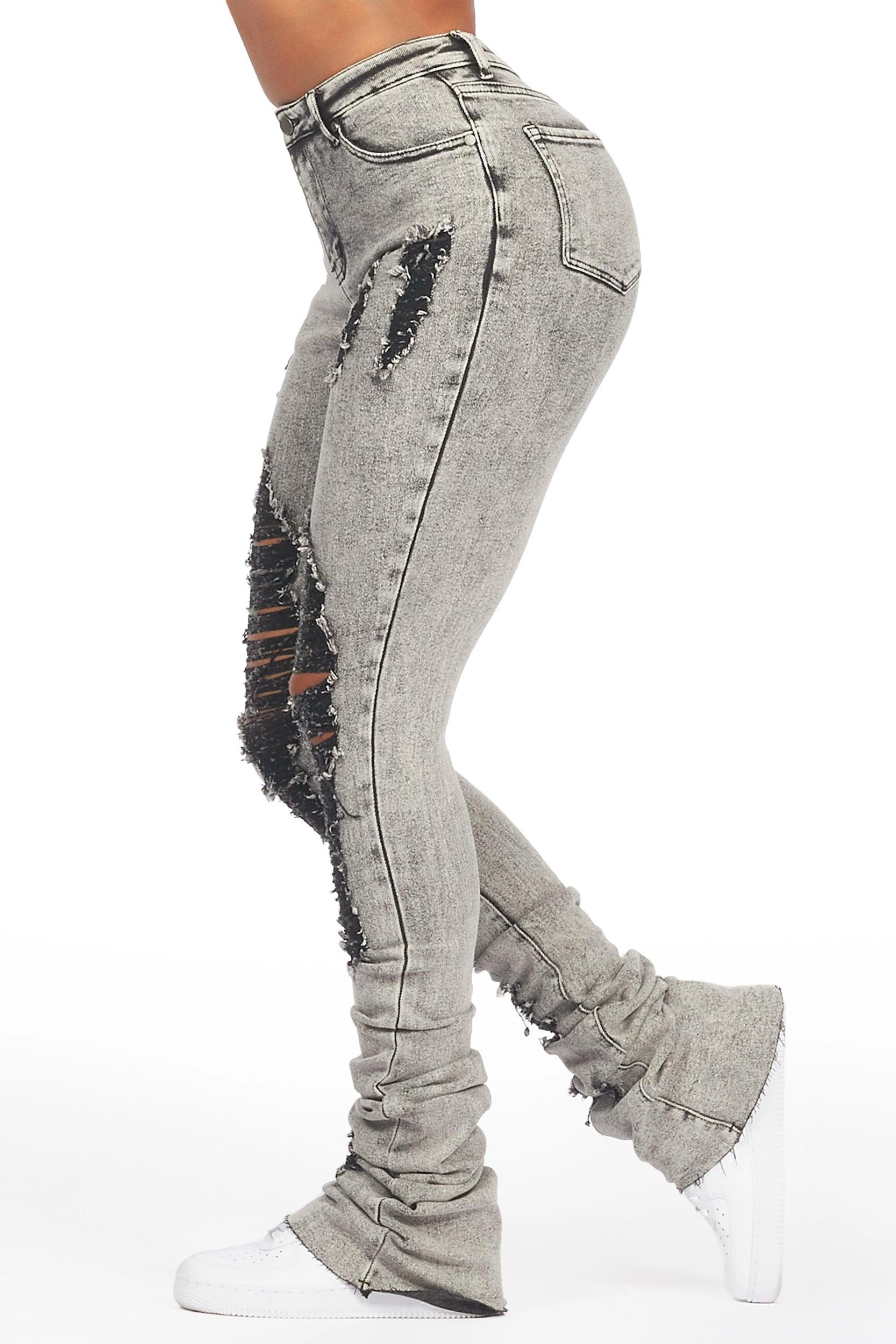 Got A Crush Grey Wash Distressed Super Stacked Jean Female Product Image