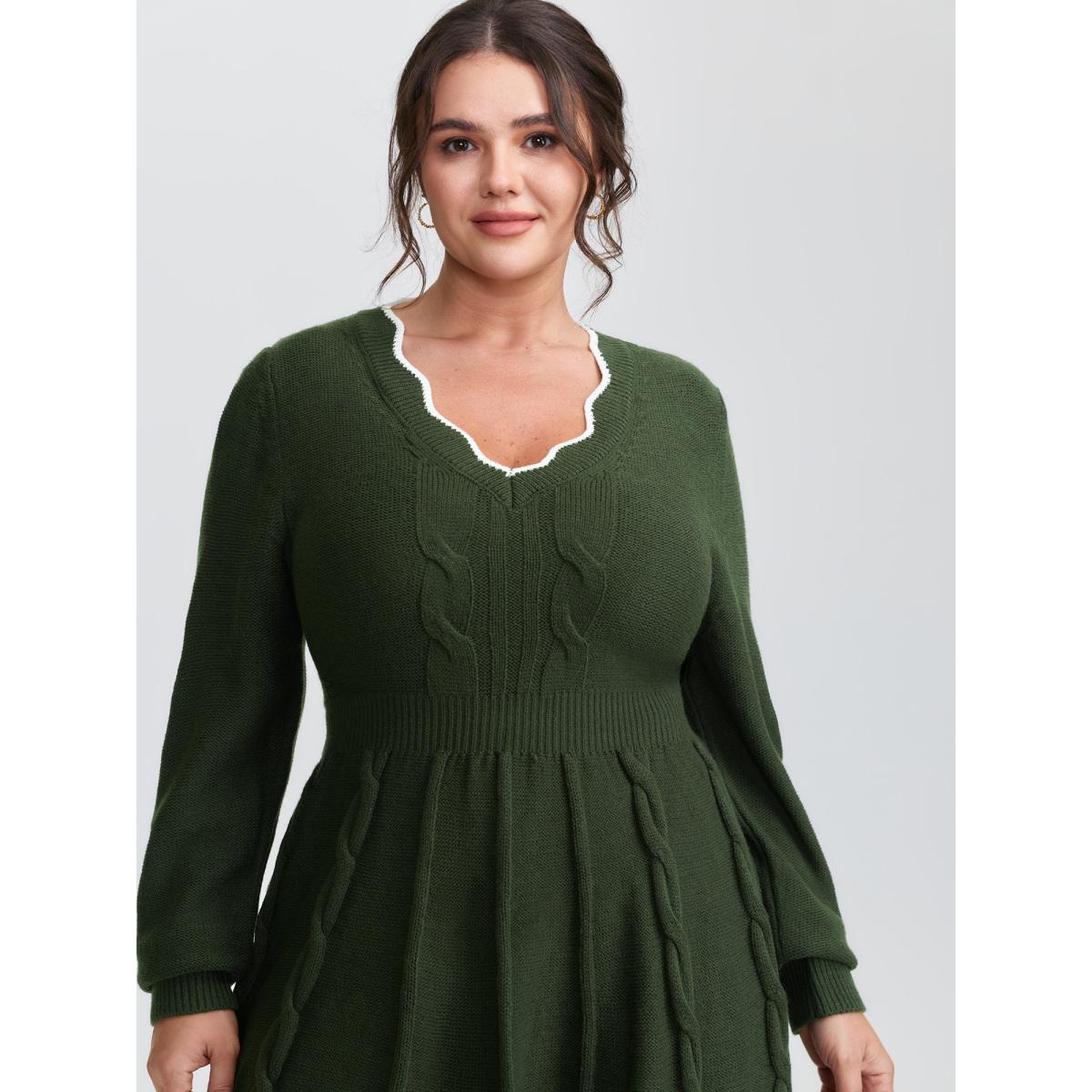 Plus Size Lace Cut-Out Cinched-Waist Midi Dress Black Women Timeless Bodycon Long Sleeve Elegant Sweater Dresses BloomChic 14-16/1X Product Image