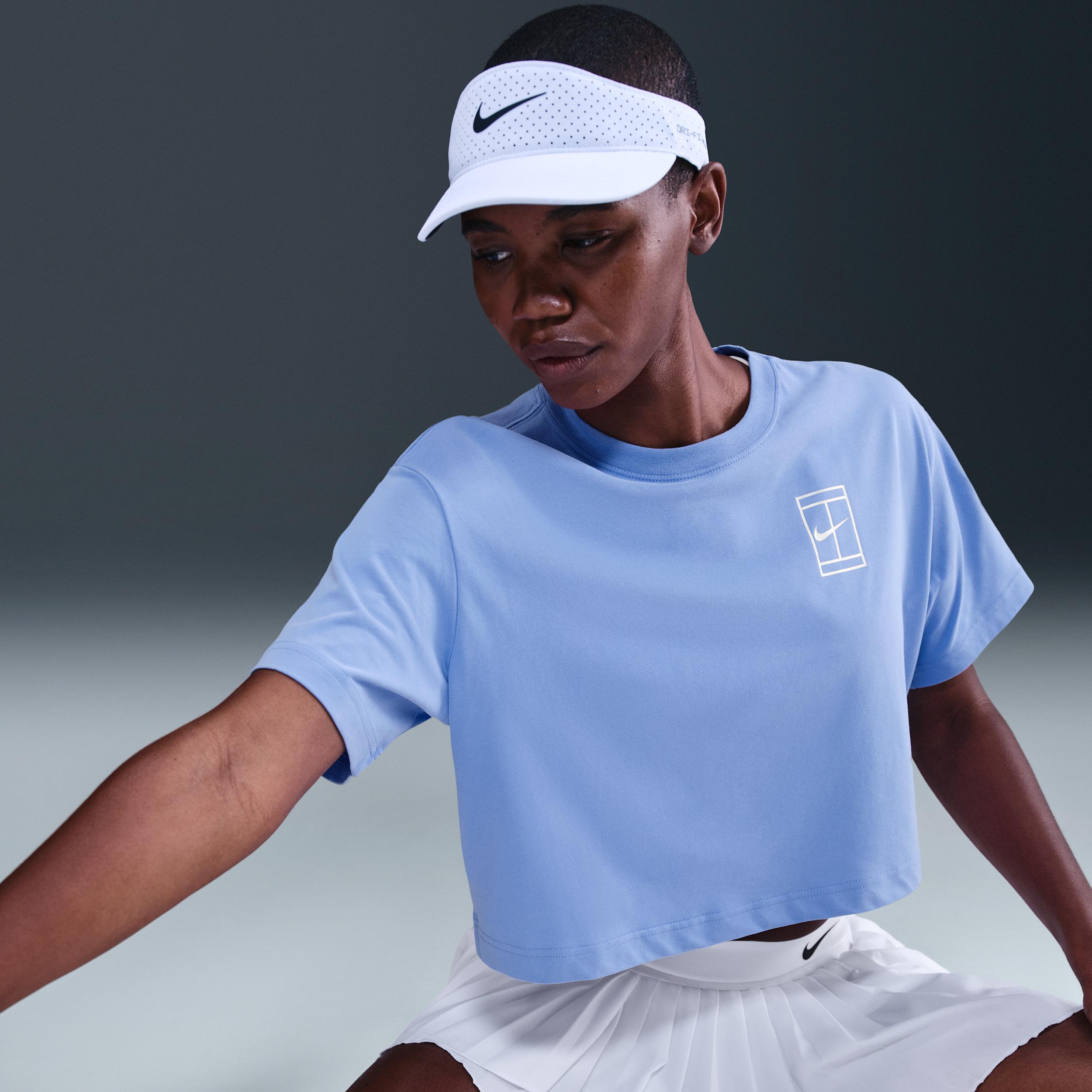 Nike Womens Slam Dri-FIT Short-Sleeve Cropped Tennis T-Shirt | HV6987-494 Product Image