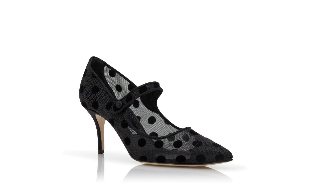 CAMPARIMESH Black Mesh Polka Dot Pointed Toe Pumps Product Image