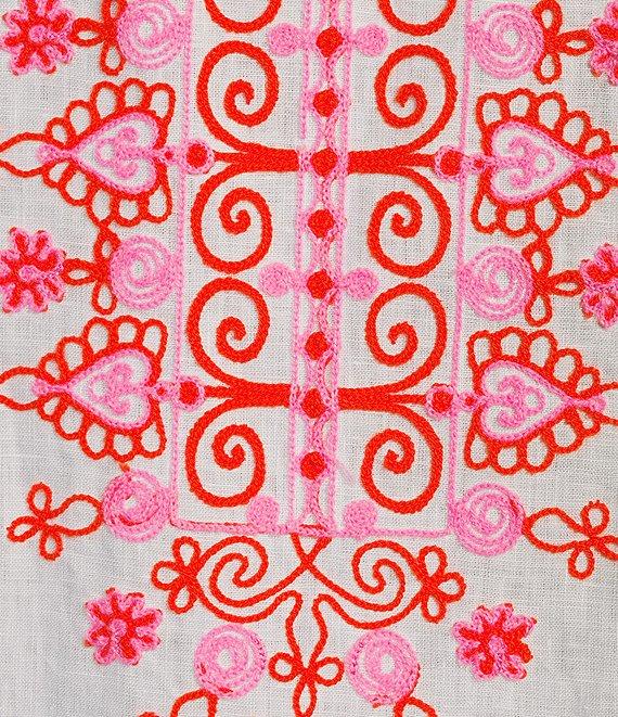 John Mark Embroidered Medallion Motif Split V-Neck 3/4 Sleeve Hi-Low Hem Tunic Product Image