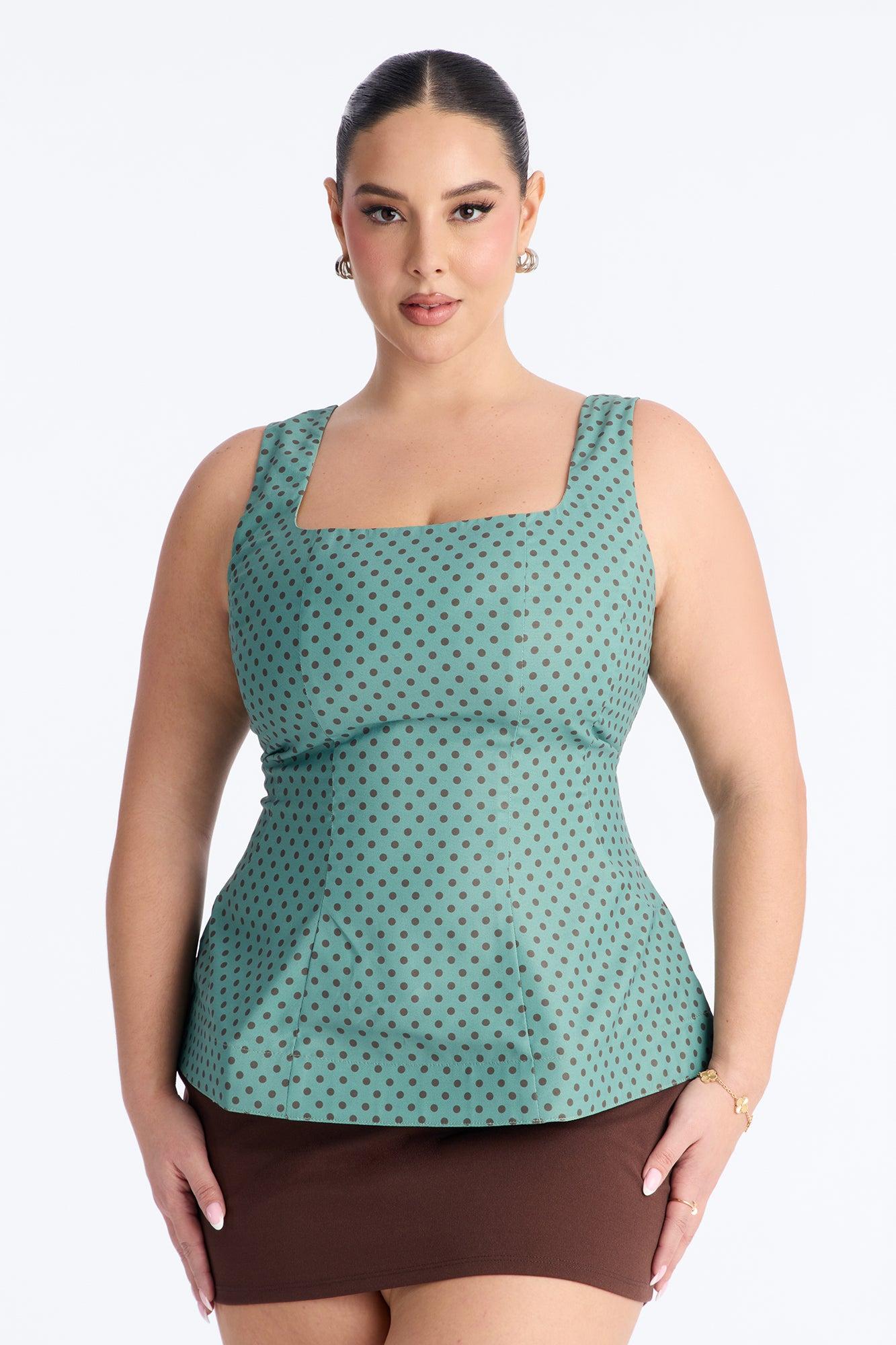Tea First Polka Dot Chiffon Peplum Top - Sage/combo Female Product Image