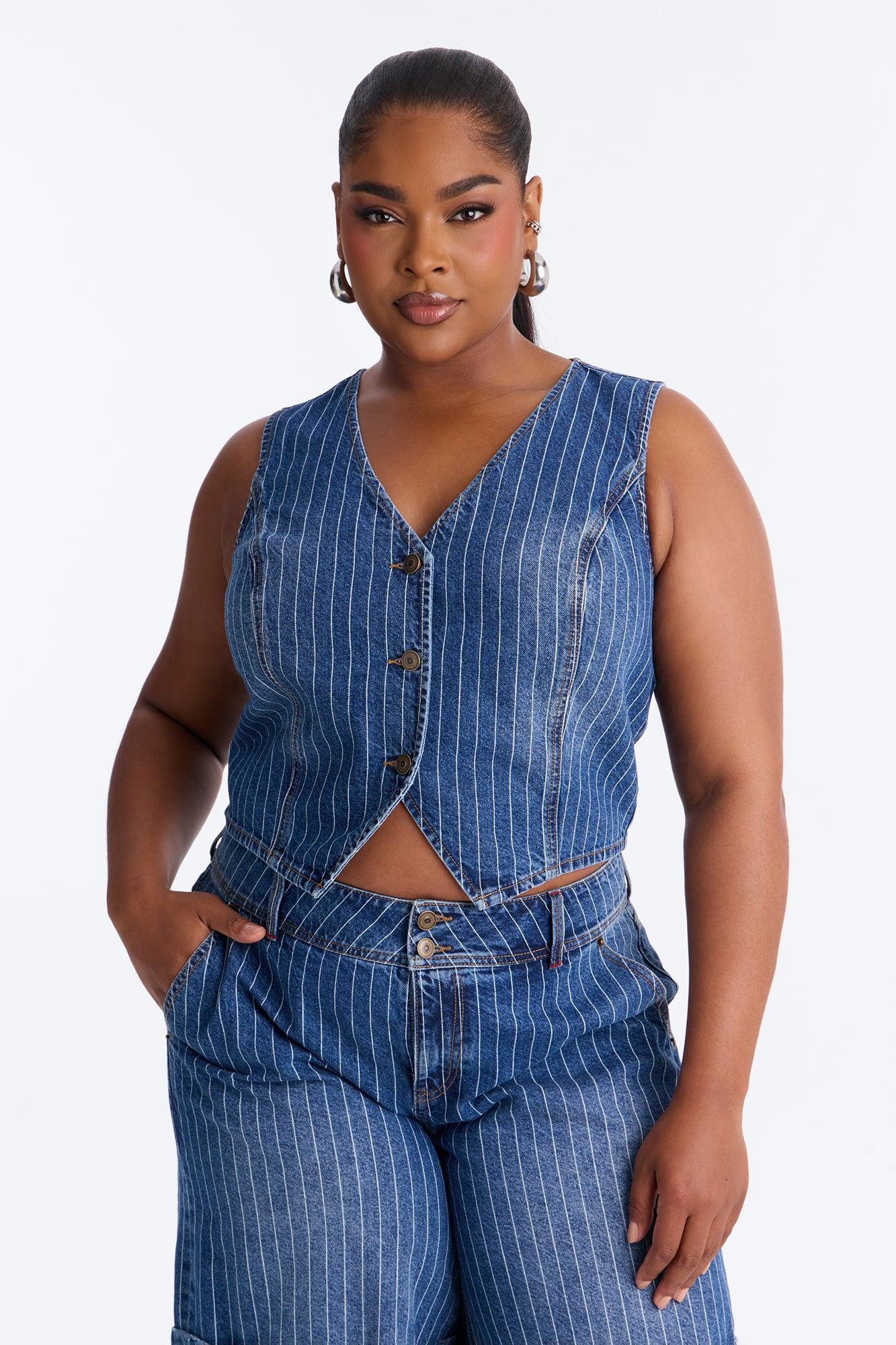Legendary Striped Denim Vest - Dark Wash Female Product Image