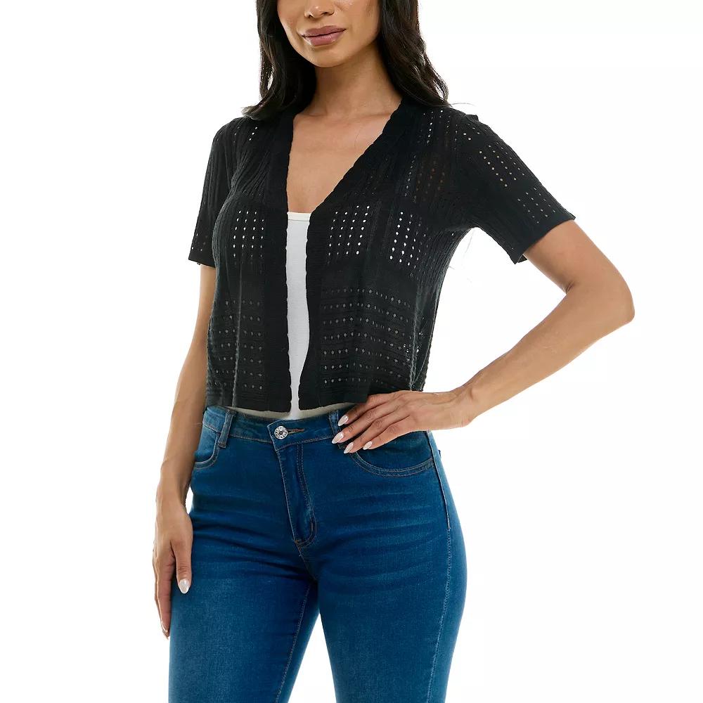 Women's Nina Leonard Pointelle Crochet Bolero, Size: Large, Black Product Image