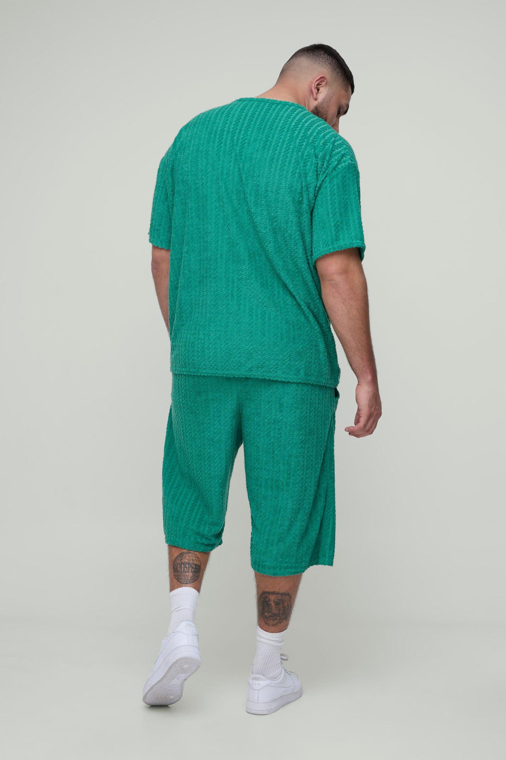 Plus Oversized Towelling Jacquard T-Shirt & Short Set | boohooMAN USA Product Image