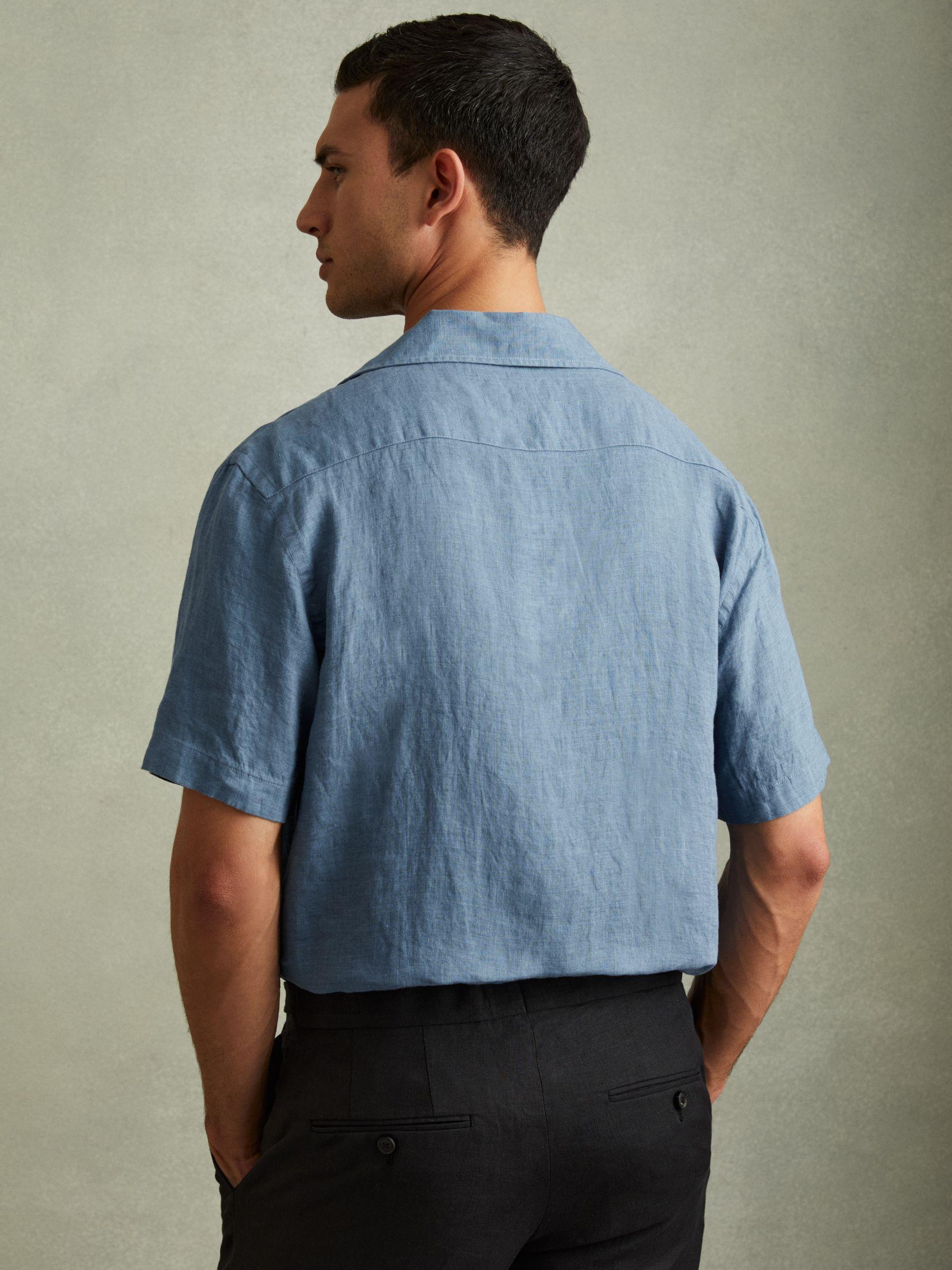 Relaxed Linen Cuban Collar Shirt in Denim Blue Product Image