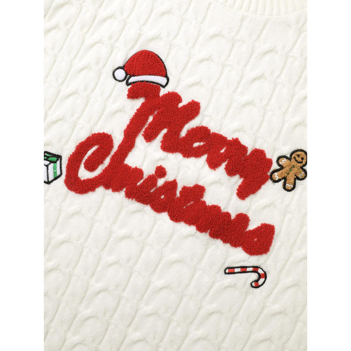 Plus Size Supersoft Essentials Holiday Cable Knit Pullover Ivory Women Casual Loose Long Sleeve Round Neck Everyday Pullovers BloomChic 22-24/3X Product Image