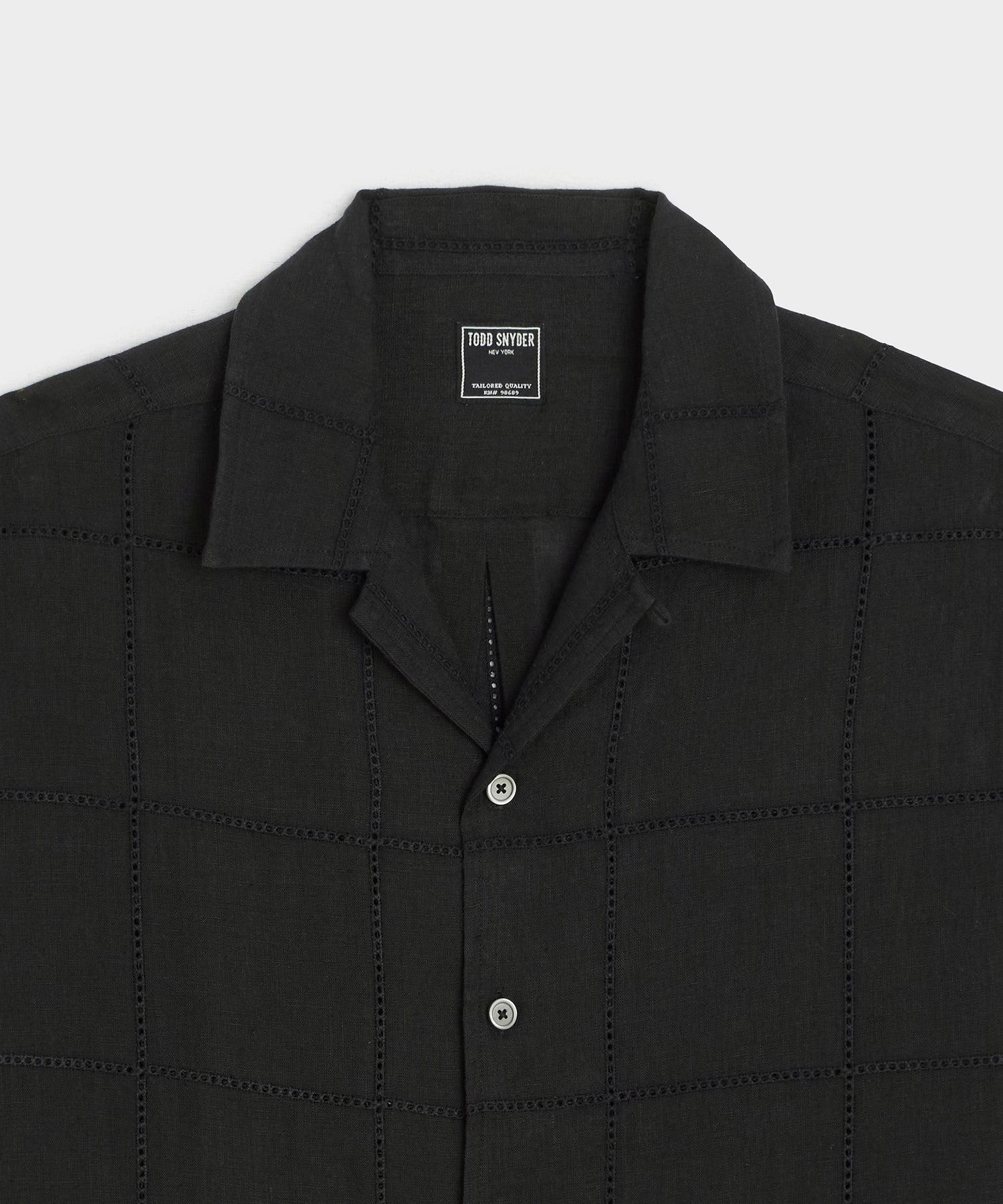 Cropped Embroidered Linen Camp Collar Shirt Product Image