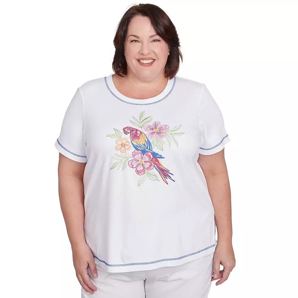 Plus Size Alfred Dunner Parrot Applique Short Sleeve Tee, Women's, Size: 2XL, White Product Image