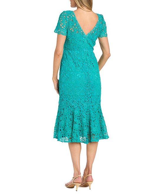 R & M Richards Short Sleeve Crew Neck Fit and Flare Lace Midi Dress Product Image