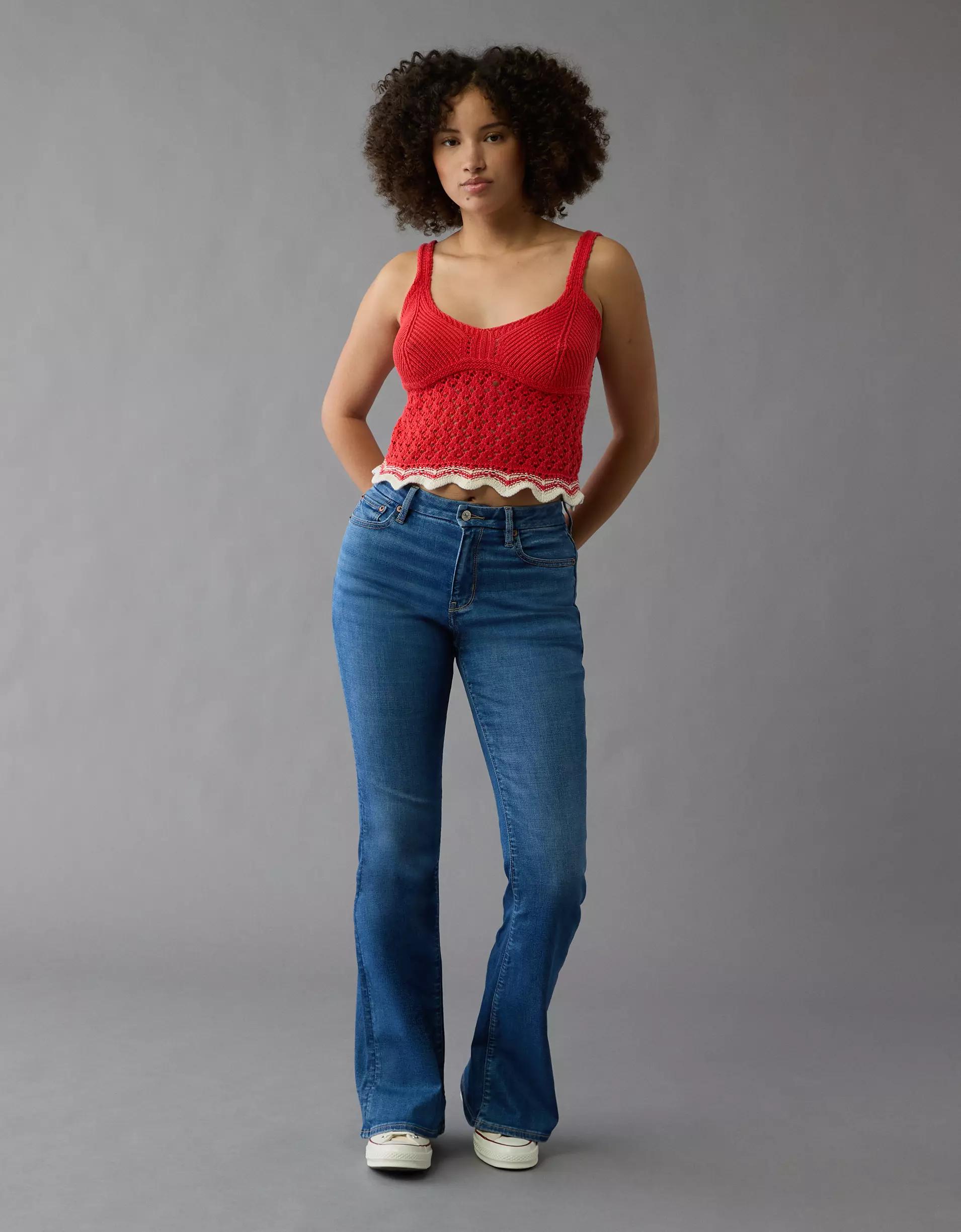 AE V-Neck Pointelle Scalloped Crochet Tank Top Product Image