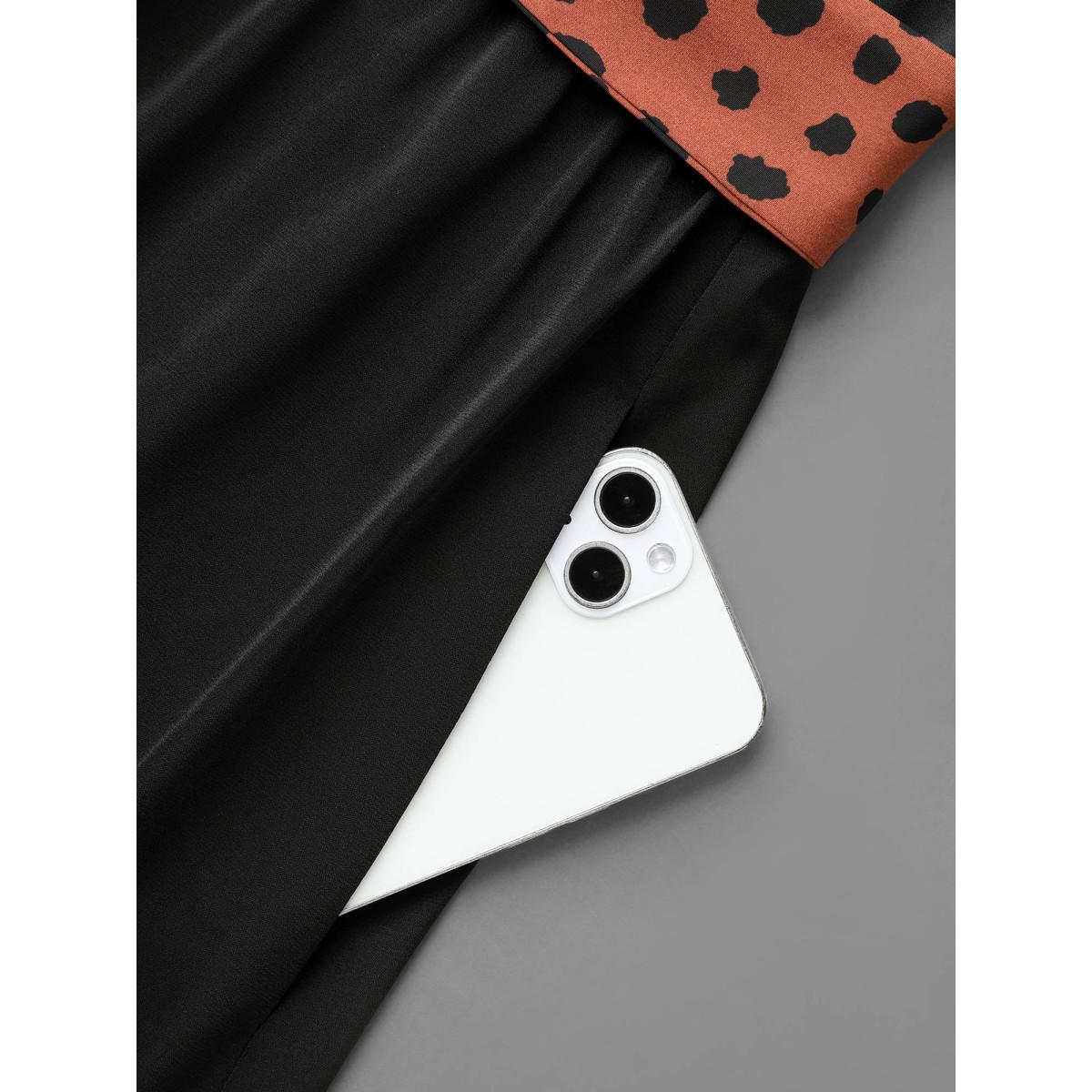 Plus Size V Neck Polka Dot Color contrast Dress Black Women Elegant Belted V-neck Elbow-length sleeve Curvy BloomChic 30/6X Product Image