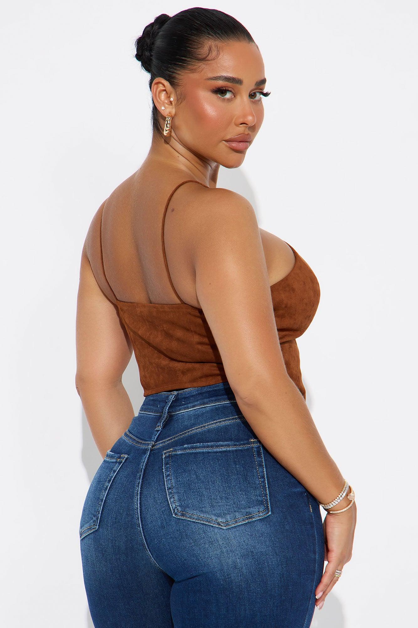 Faye Criss Cross Faux Suede Vest Top - Camel Female Product Image