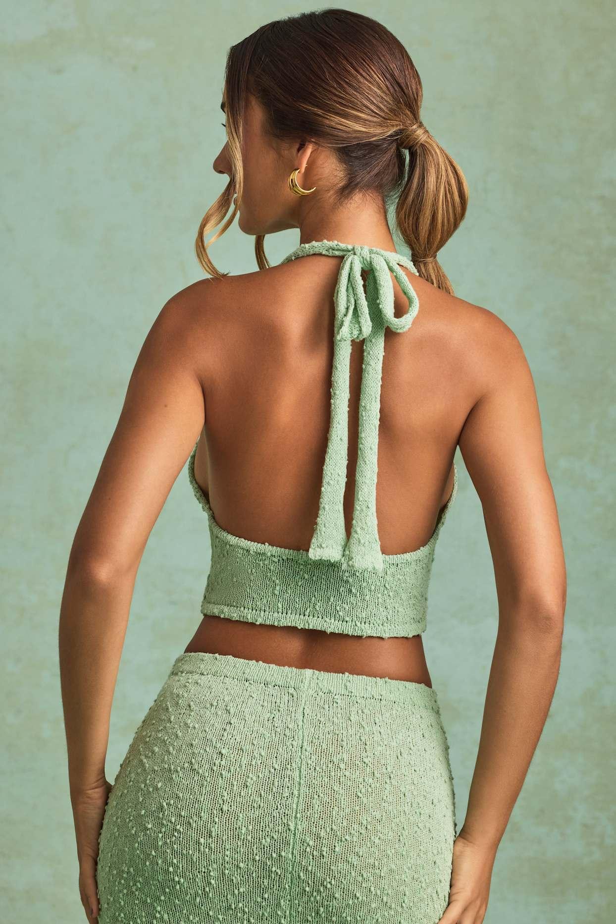 Bouclé Halterneck Crop Top in Mint Product Image