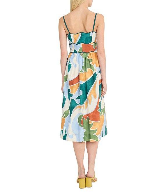 Donna Morgan Poplin Multi Print Square Neck Sleeveless Scalloped Trim Midi Dress Product Image