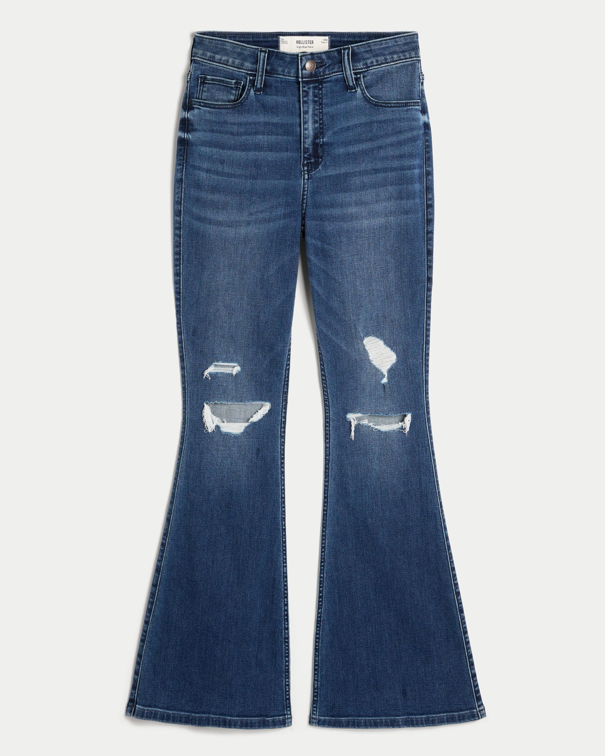 High-Rise Ripped Medium Wash Flare Jeans Product Image