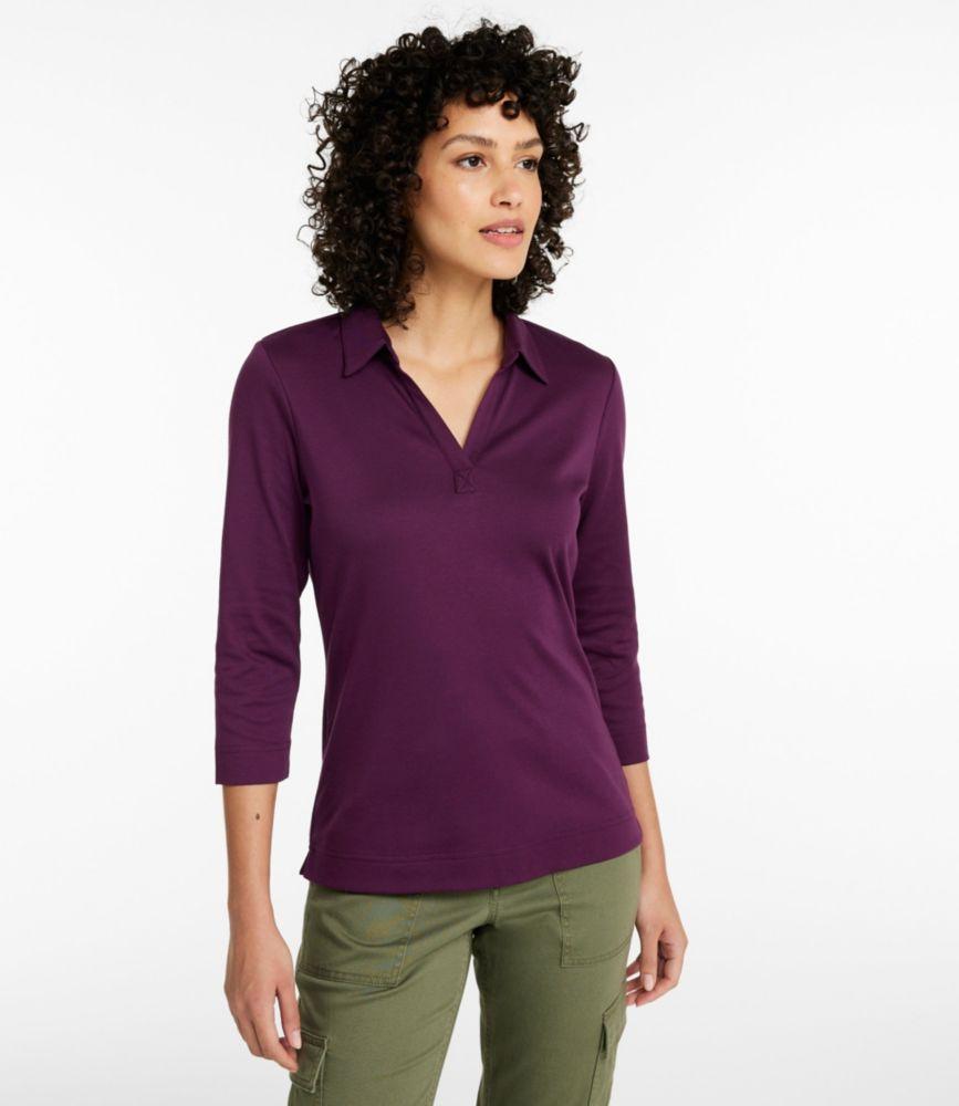 Women's Pima Cotton Tee, Three-Quarter-Sleeve Polo Product Image