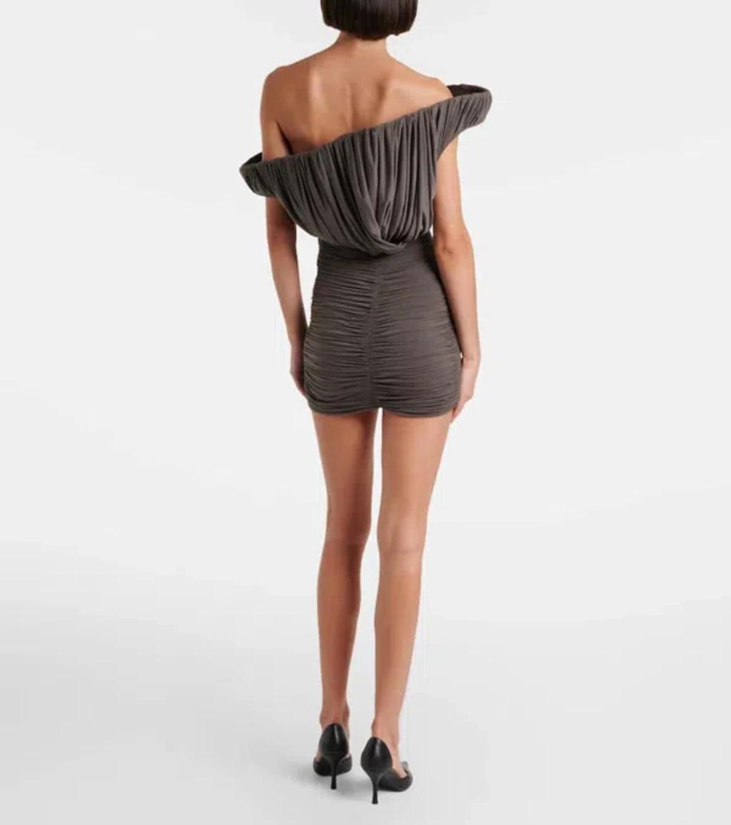 MAGDA BUTRYM Asymmetric One-shoulder Corset Dress With Ruffles In Brown Product Image