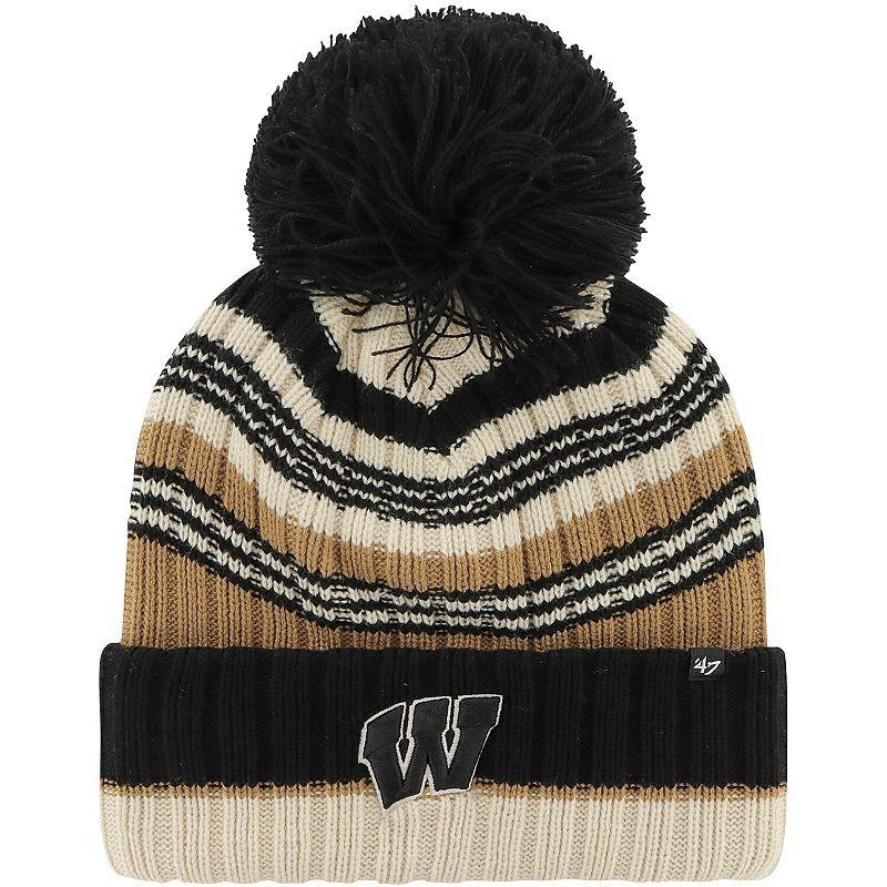 Women's '47 Khaki Wisconsin Badgers Barista Cuffed Knit Hat with Pom, Beig K Product Image