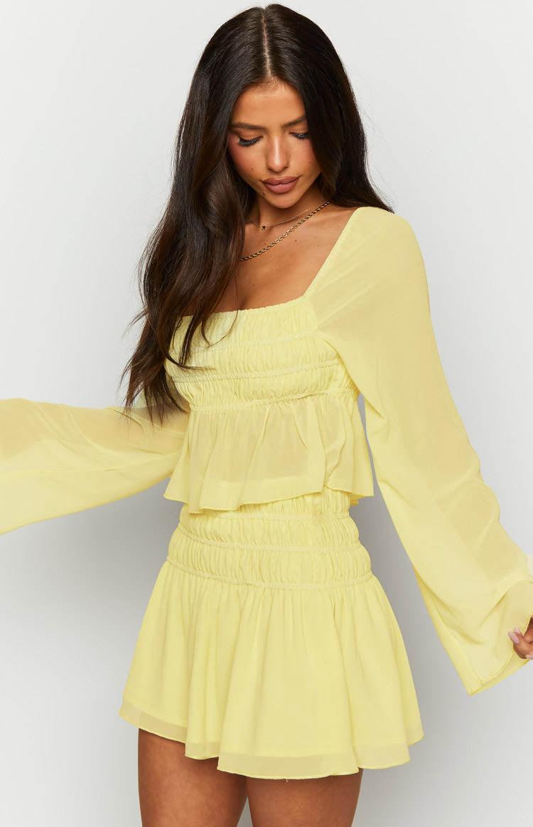 Sean Yellow Chiffon Long Sleeve Top Product Image