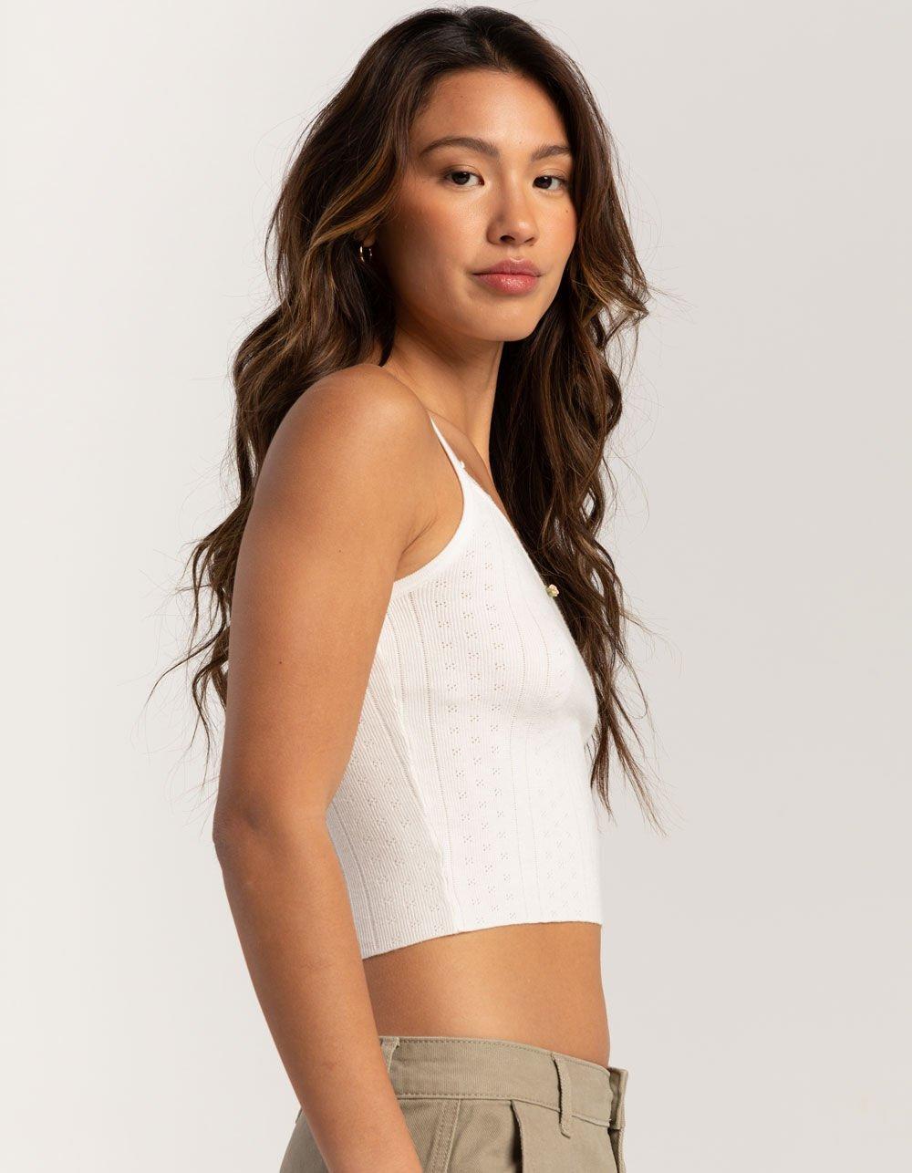 RSQ Womens Pointelle Lace Trim Cami - WHITE Product Image