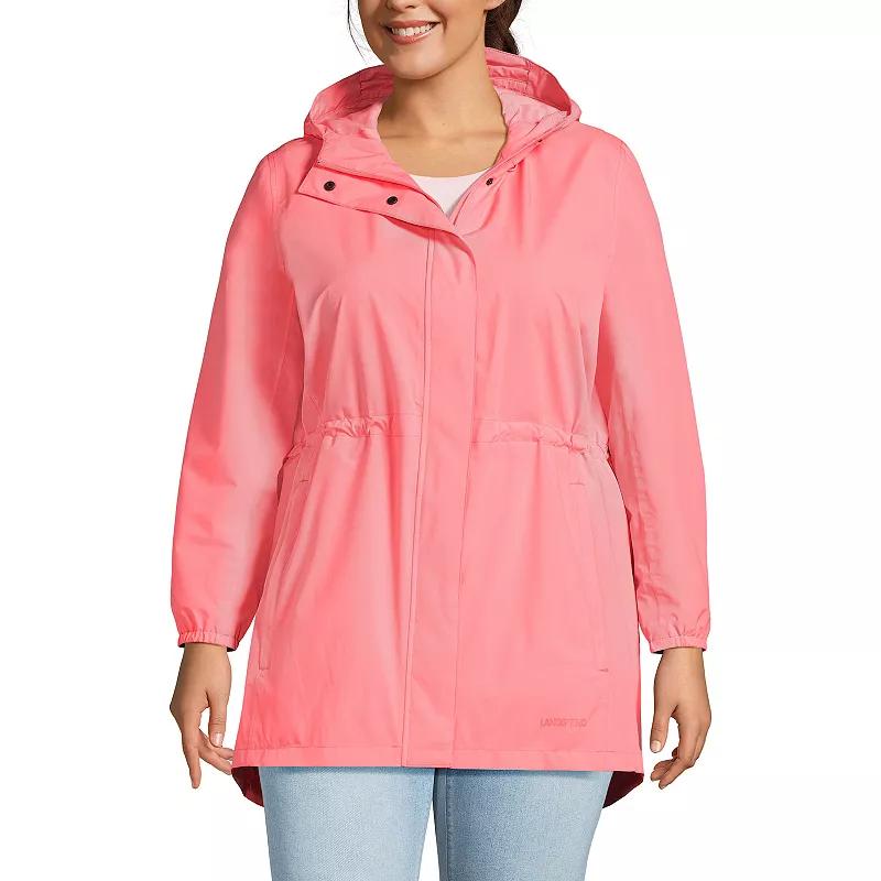 Plus Size Lands End Hooded Packable Raincoat, Womens Deep Blue Product Image