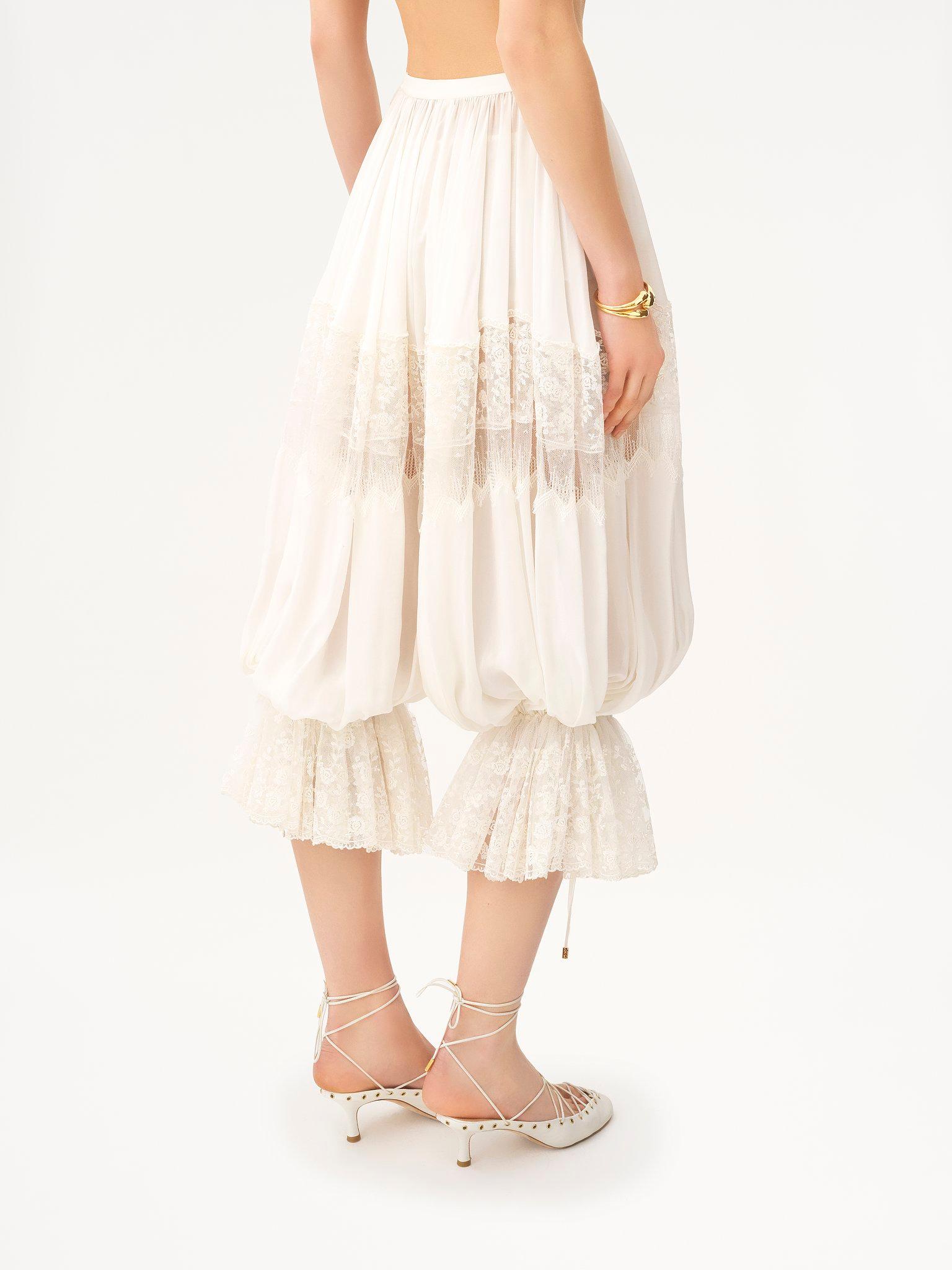 Fluid cropped pants in silk charmeuse & lace Product Image