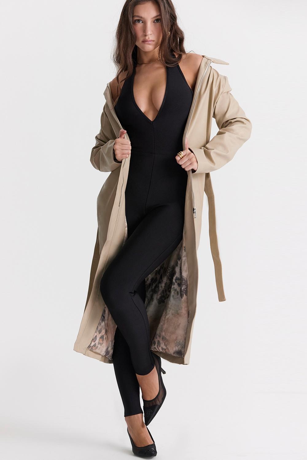 Ariel  beige vegan leather trench coat - sale Product Image