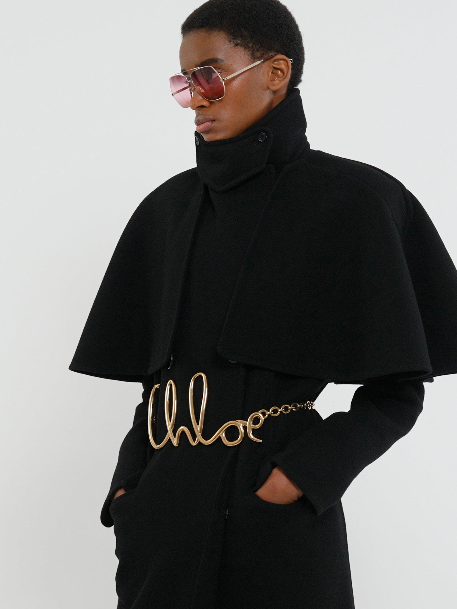 Long coat in double-face wool with cape Product Image