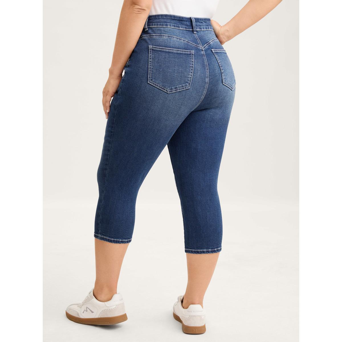 Plus Size Stretchy Booty-Lifting Skinny-Fit Jeans Women Midblue Leisure High stretch Slanted pocket Jeans BloomChic 14/1X Product Image