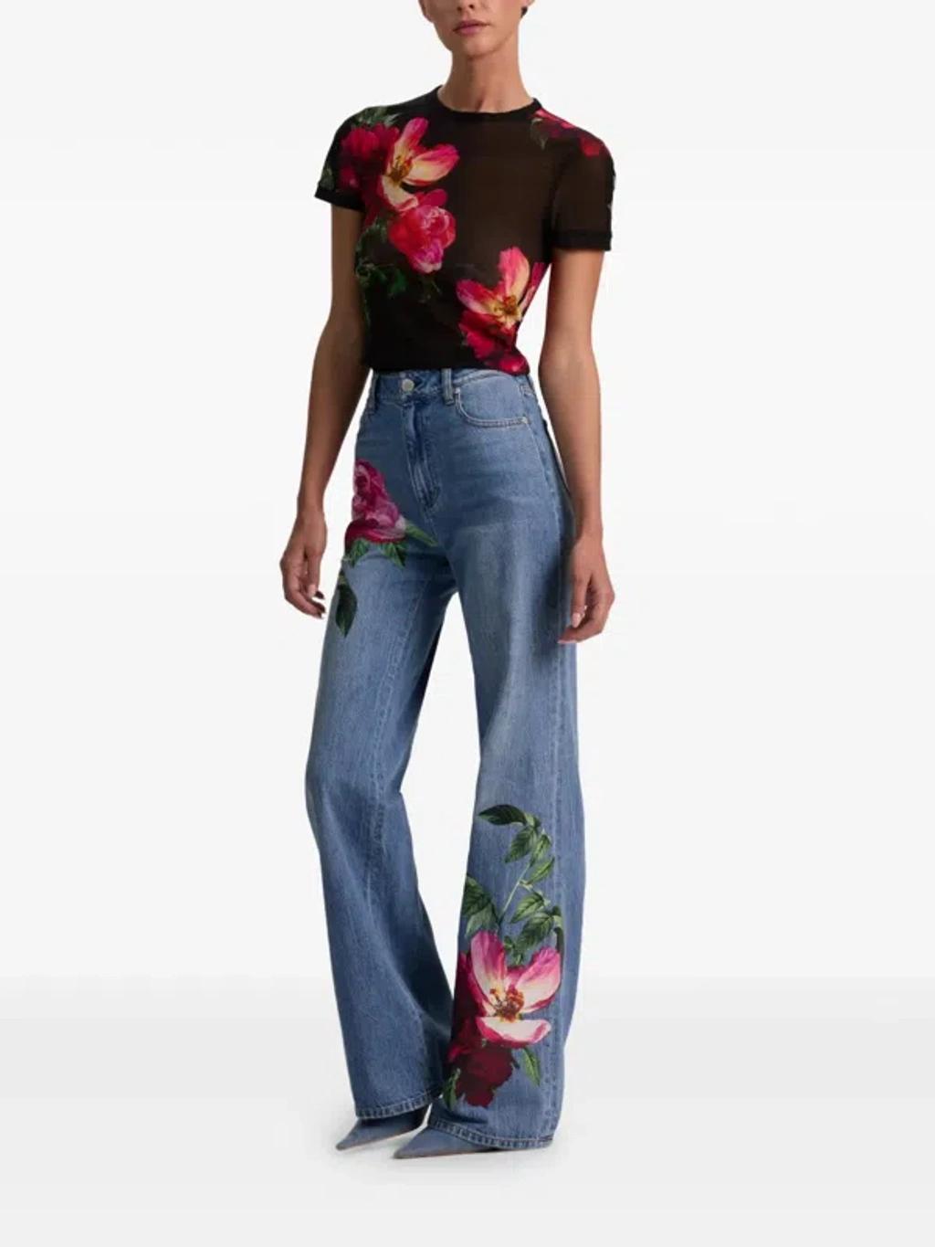 ALICE AND OLIVIA Tess Floral Crew-neck T-shirt In Black Product Image