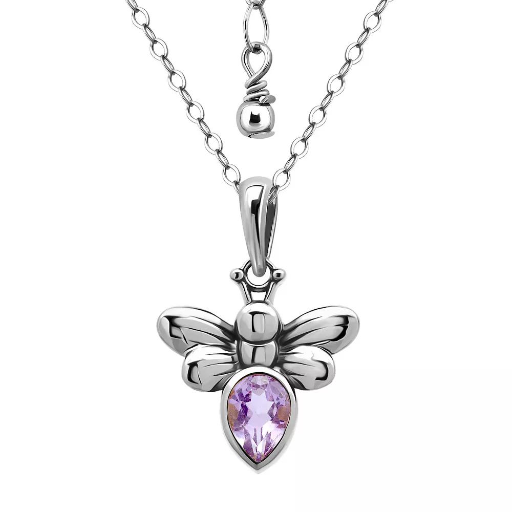 Aleure Precioso Sterling Silver Bee Pendant Necklace, Women's, Size: 16-18" ADJ, Purple Product Image