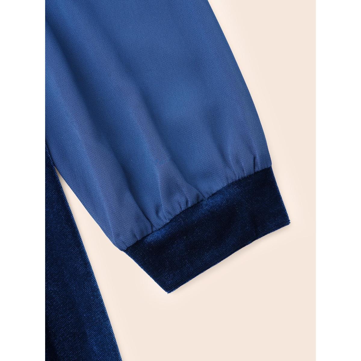 Plus Size Velvet Patchwork Chiffon Keyhole Midi Dress Indigo Women Cocktail Texture Party Curvy Bloomchic 26/4X Product Image