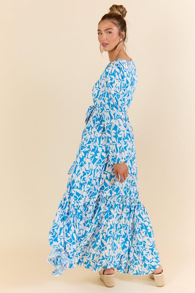 Palmetto Paradise Blue and White Long Sleeve Maxi Dress FINAL SALE Product Image