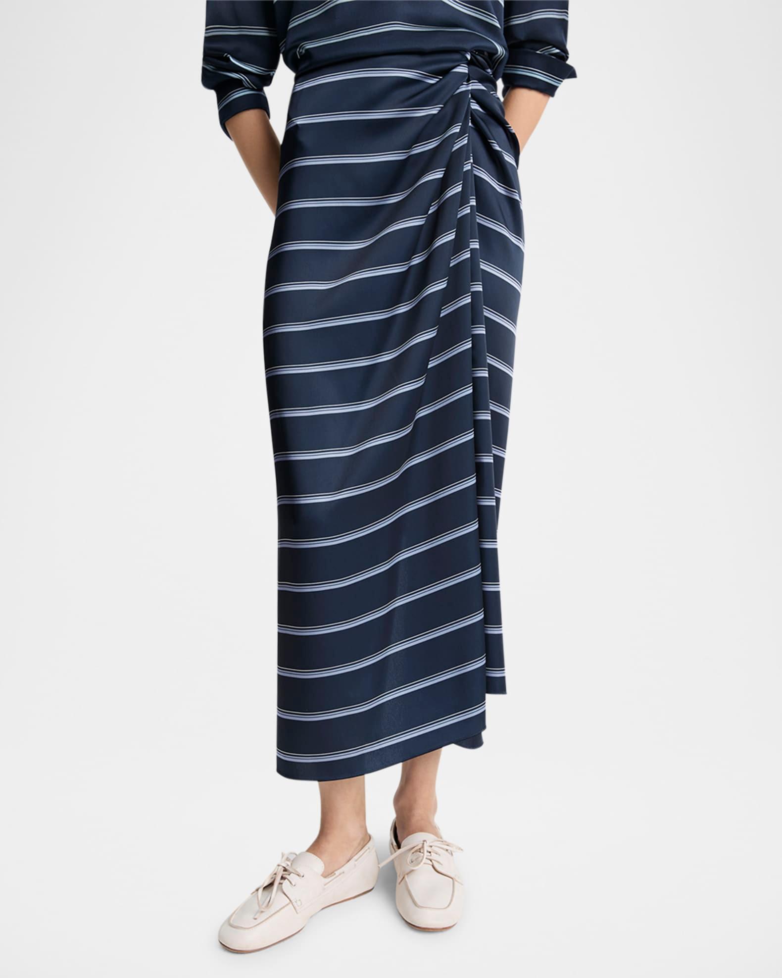 Gathered Rugby Stripe Midi Skirt Product Image