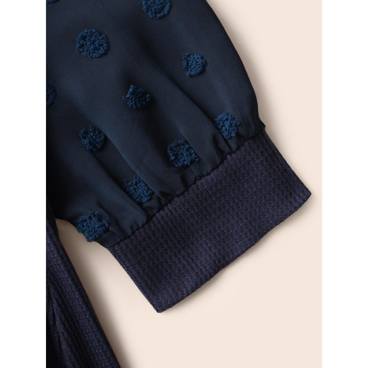 Plus Size Waffle Knit Patchwork Mesh Overlapping T-shirt Indigo Women Elegant Overlapping V-neck Bodycon Everyday T-shirts BloomChic 18-20/2X Product Image