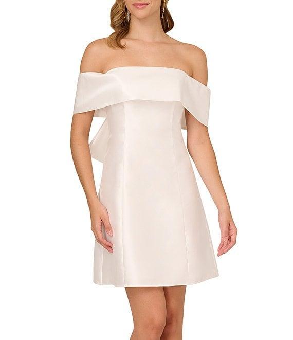 Adrianna Papell Mikado Off-the-Shoulder Oversized Bow Back A-Line Dress Product Image