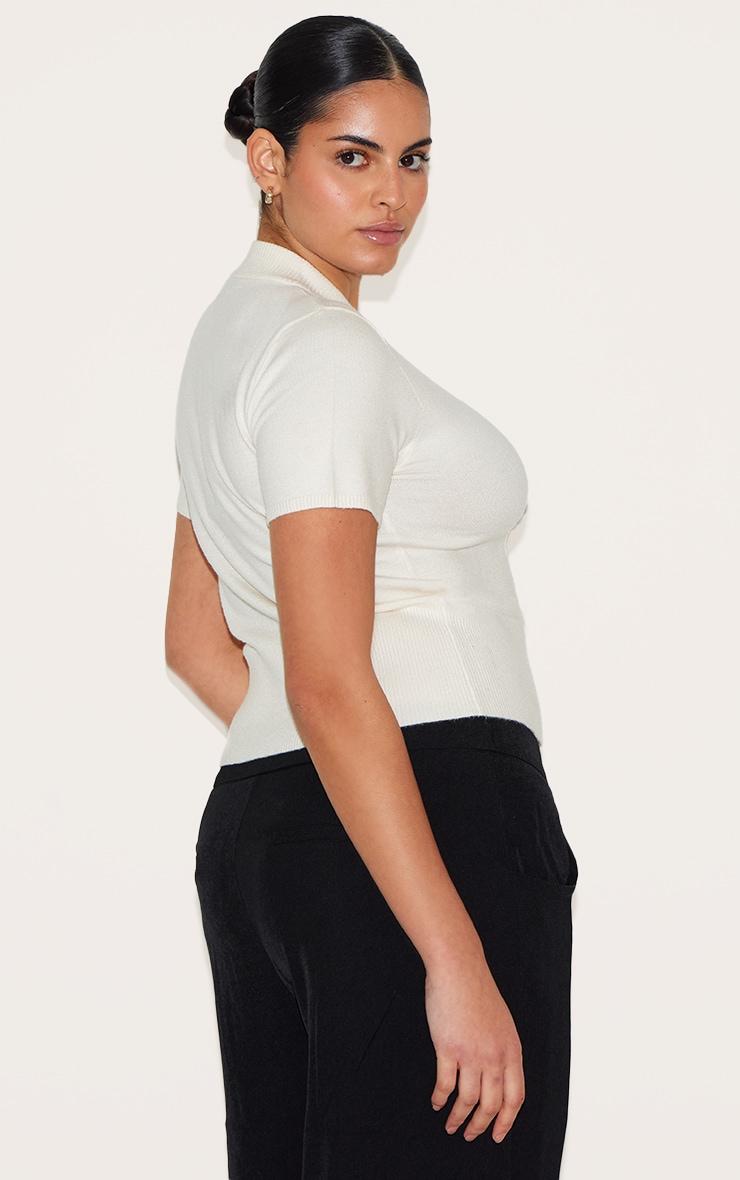 Plus Cream Basic Knit T Shirt Product Image