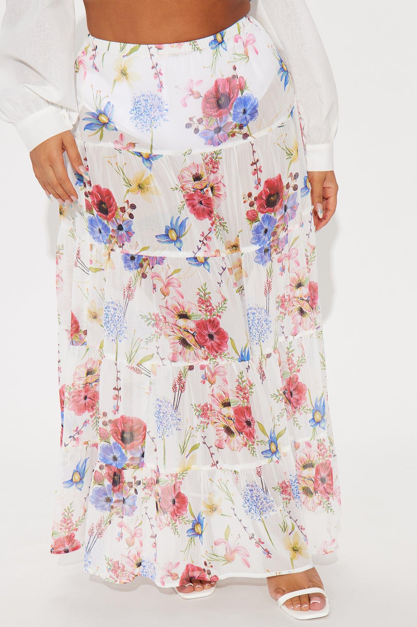 Florence Sheer Tiered Floral Maxi Skirt - White/combo Female Product Image