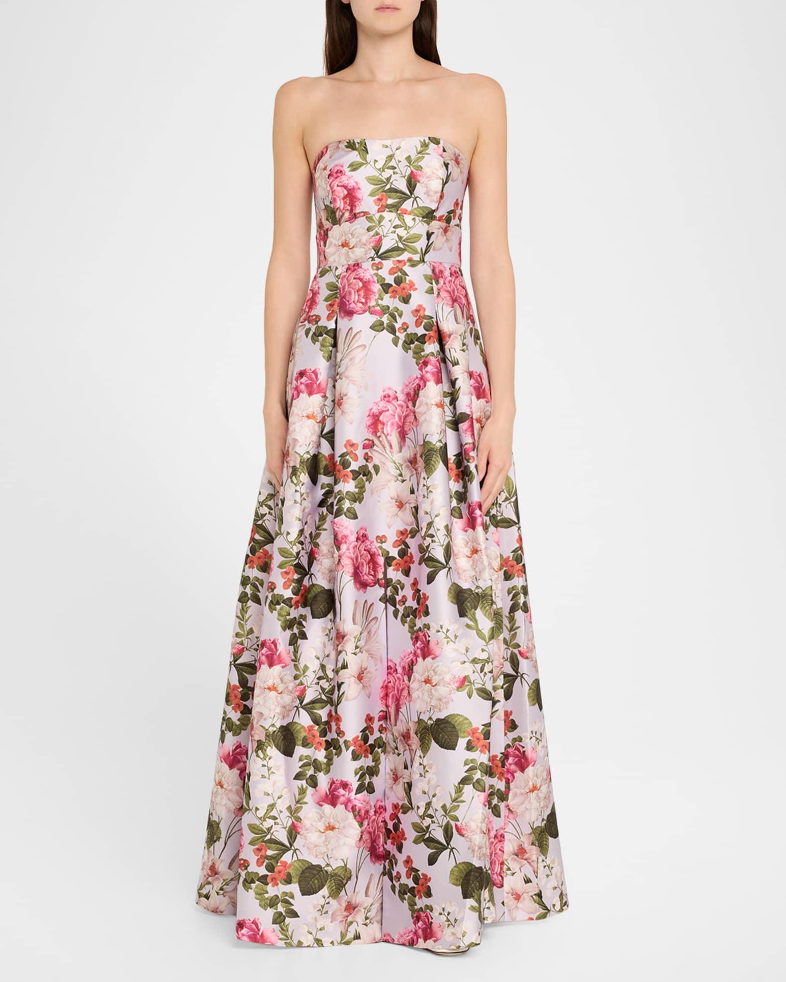 Giovanna Strapless Pleated Floral-Print Gown Product Image