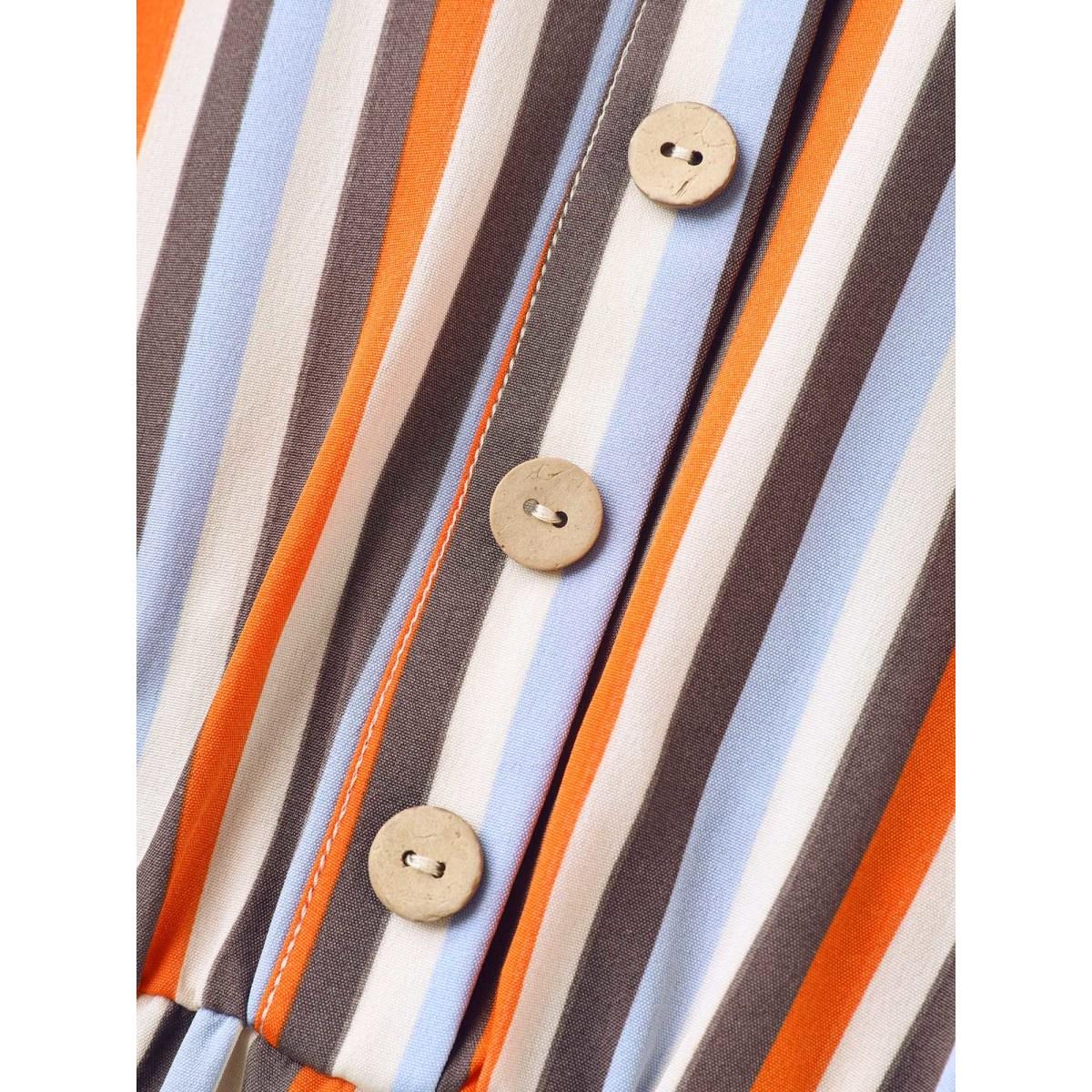 Plus Size Stripes Notched Collar Pockets Midi Dress Multicolor Women Round Neck Cap Sleeve Curvy BloomChic 12/L Product Image