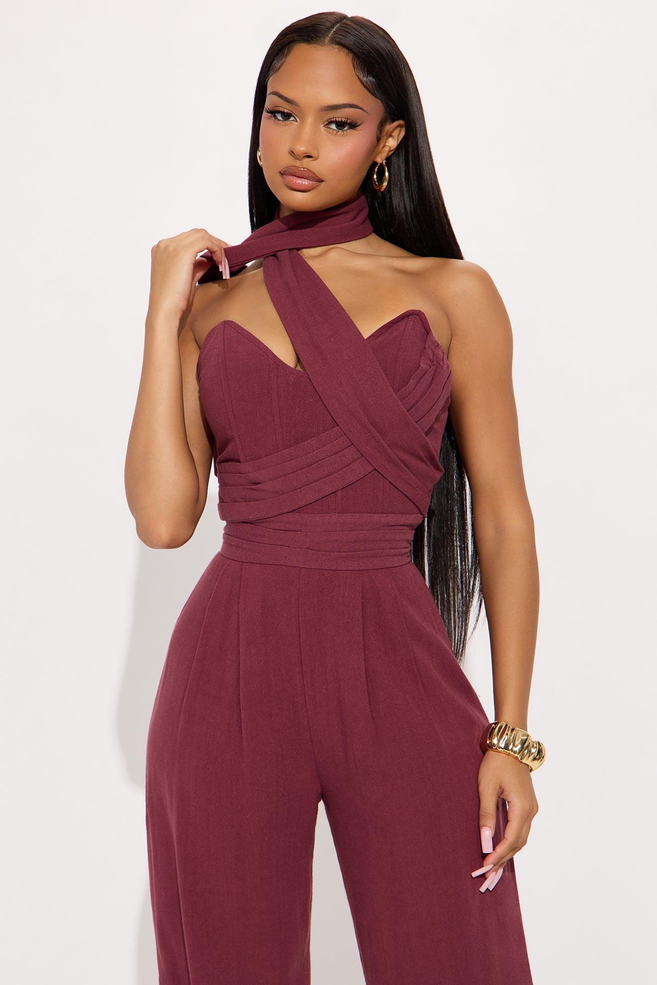 Fatima Linen Corset Jumpsuit - Wine Female Product Image