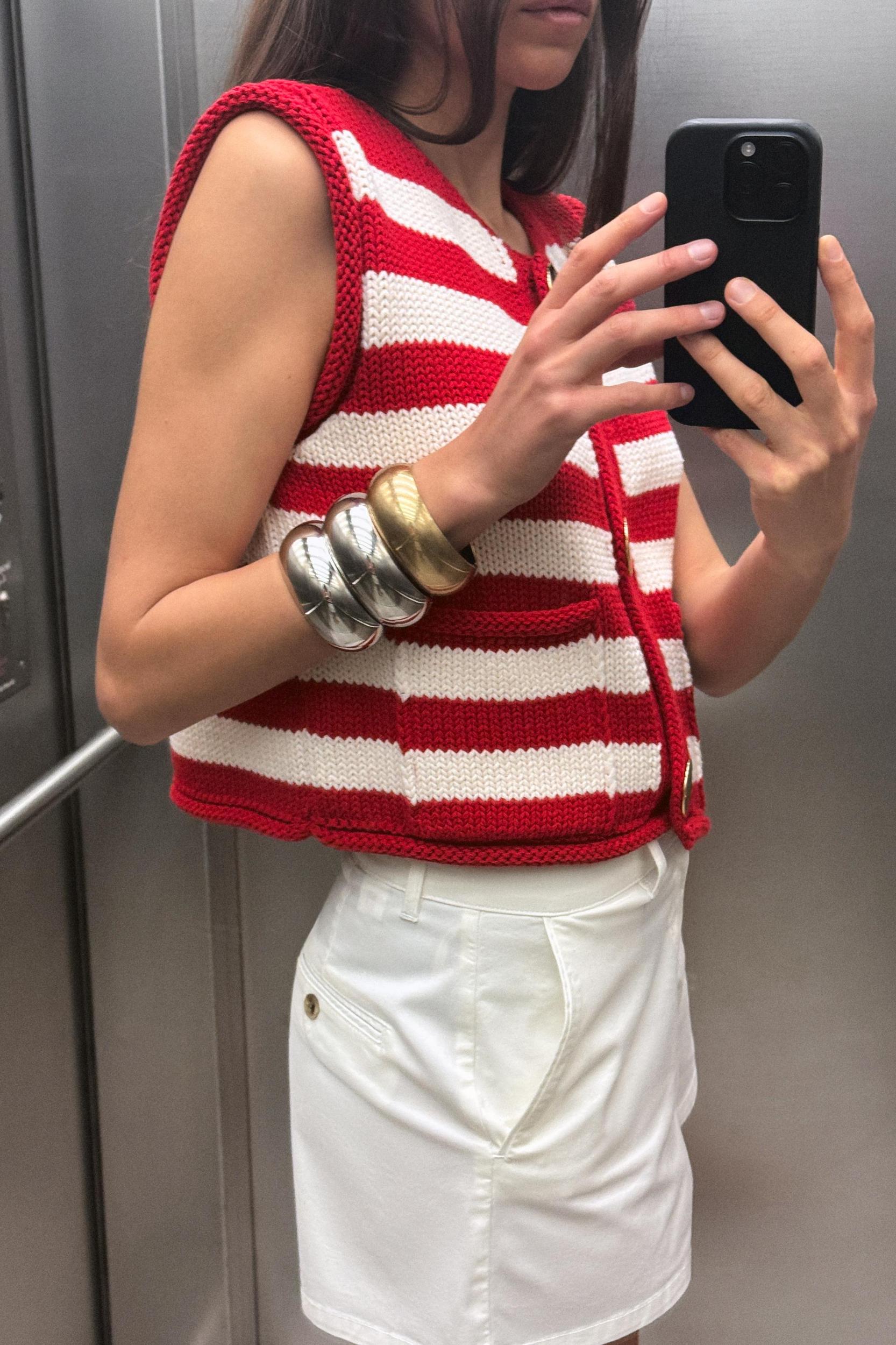 STRIPED KNIT VEST TOP Product Image